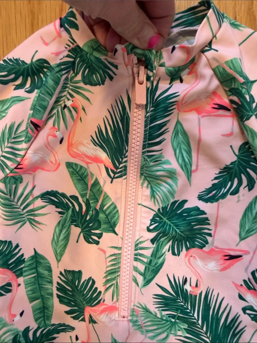 Old Navy Girls' Pink Flamingo & Green Palm Long Sleeve Rashguard